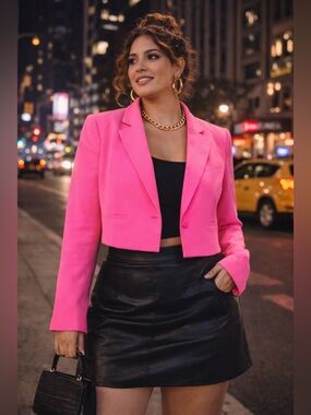 Express Neon Pink Cropped Blazer XS 💖 Barbiecore Night Out Party Jacket
